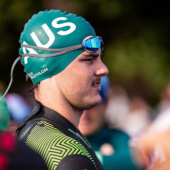 Jack Howell in an Australian swim cap