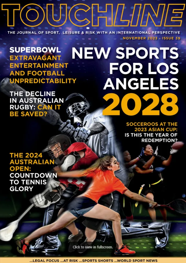 Touchline magazine cover: 2028 new sports for Los Angeles